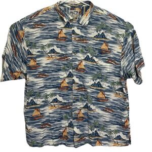 Big Dogs‎ Hawaiian Shirt Mens 3X Short Sleeve Rayon Beach Dog Island Palm Canoe